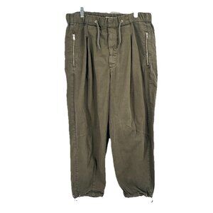 Zara Pull On Green Barrel Leg Pants Sz XL Boho Minimalist